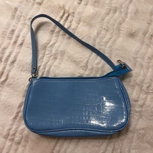 Blue shiny crocodile small shoulder bag